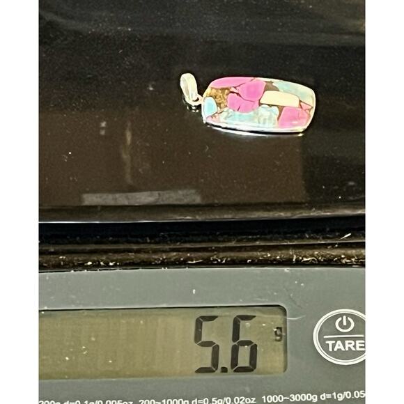 925 Sterling Silver COTTON CANDY Turquoise Cabochon Pendant Handmade Southwest - Picture 11 of 12